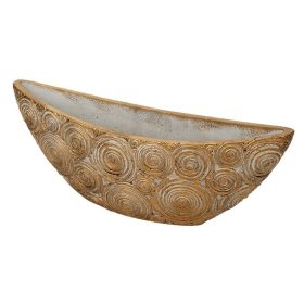   Kőtál - csónak alakú Circo kőtál antikolt arany (41x11x16cm)