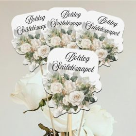   Nyomtatott dekorkarton - Boldog születésnapot virágos tábla - fehér