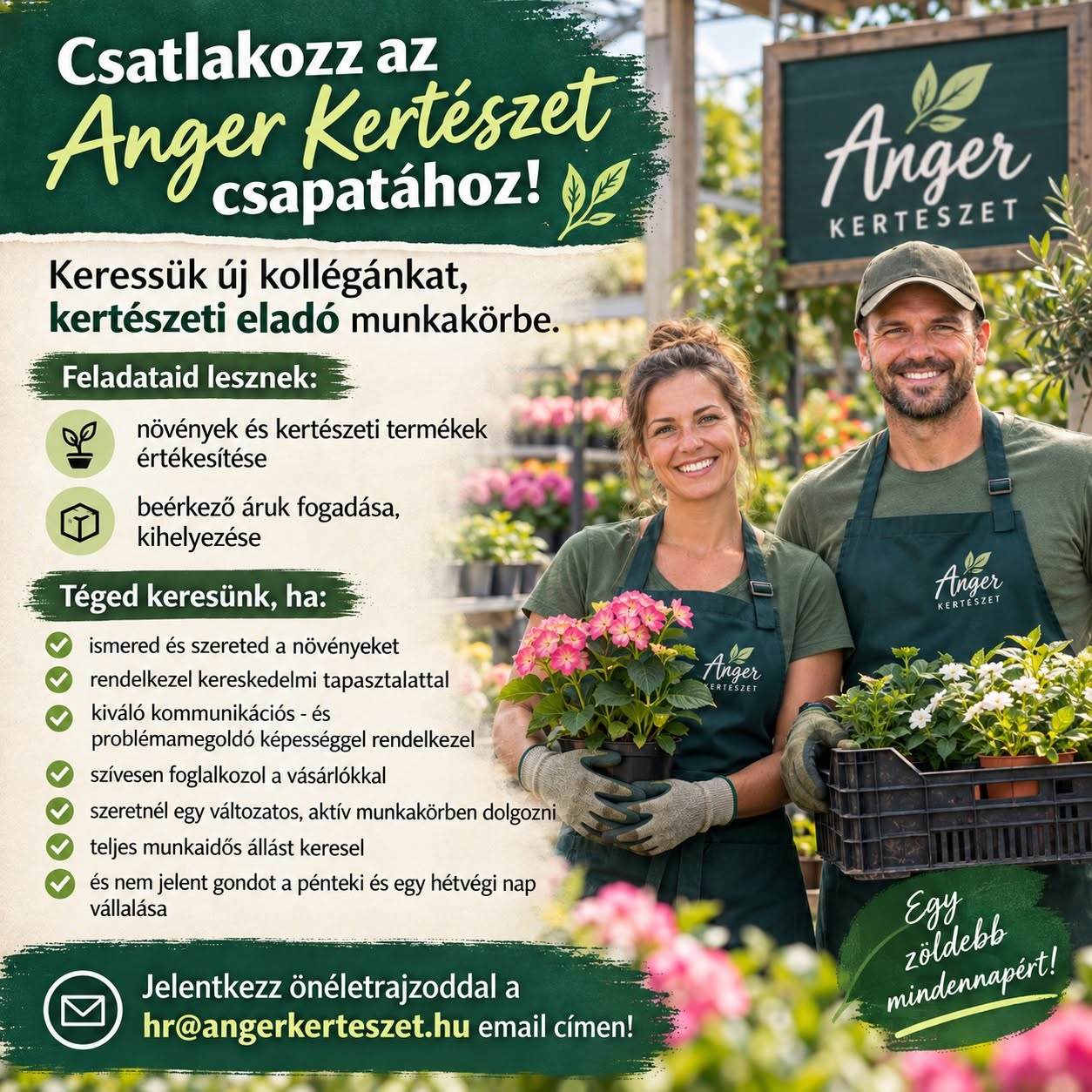 Kertészeti eladó munkatársat keresünk – Anger Kertészet